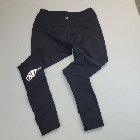 Athleta Yoga Pants Women Size MT Black Zip Back Pocket Floral Design Leggings - Picture 12 of 16